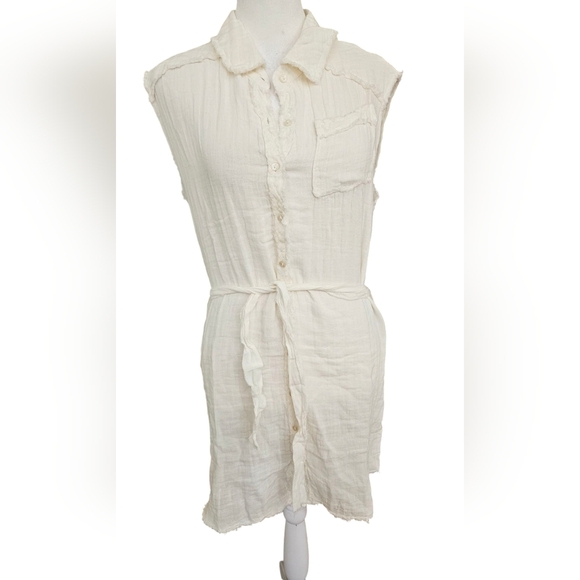 SALTY LEMON Cotton Frayed Button Up Tie Front Coverup In White. Size M NWT - Picture 1 of 14